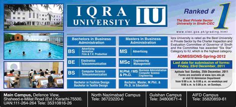 Admission Open In Iqra University 2021 Private Admissions University