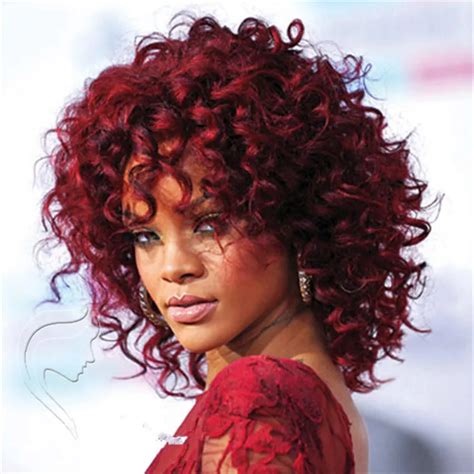 2015 Rihanna Hairstyle Wig Burgundy Curls Perm Wavy Hair Salon Full Cap