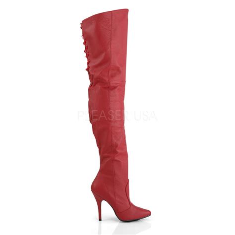 Pleaser Legend 8899 Red Leather P Thigh High Boots