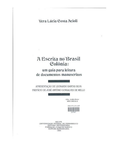 Acioli Vera Lucia Costa A Escrita No Brasil Colonia Parte1 Pdf Pdf