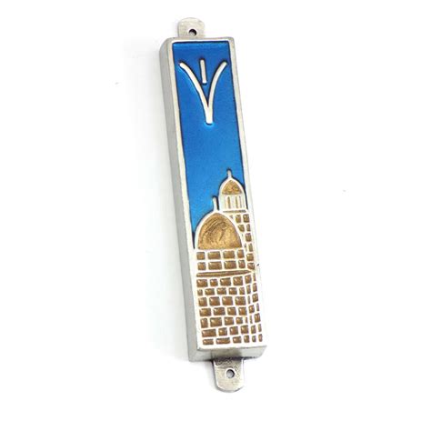 Judaica Metal Mezuzahs Enamel Jerusalem Metal Mezuzah