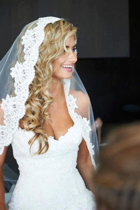 lace white wedding veil with long curly blonde hair down wedding veils lace wedding dresses