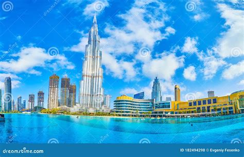 Panorama Of Burj Khalifa Lake S Highlights Dubai Uae Editorial Stock