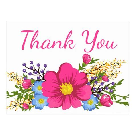 A Thank Card With Pink And Blue Flowers