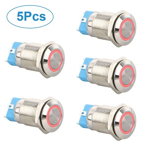 Tsv Pcs On Off Latching Switch Mm Waterproof Push Button Switch With Red Blue Indicator Light