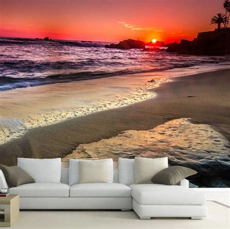 Beautiful Romantic Seaside Sunset Photo Wallpaper Mural Beach Scene