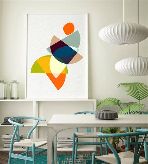 Elegant leaf or tree shape. Abstract Mid-Century Modern, Wall Prints, Colorful ...