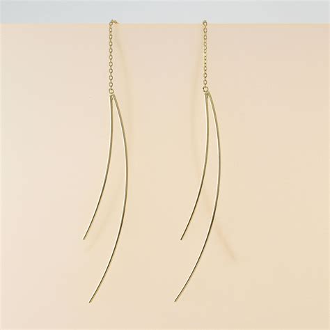 14K Solid Gold Threader Earrings 14K Long Threader Earrings Etsy