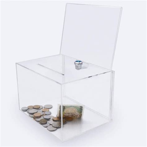 Acrylic Donation Box With Lock Ballot Box With Sign Holder Clear