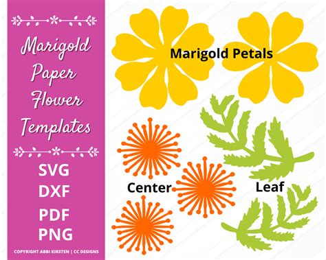 Marigold Paper Flower Templates - Catching Colorflies
