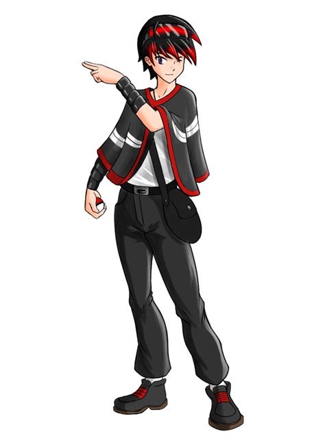 An Anime Character With Red Hair And Black Pants Pointing To Something