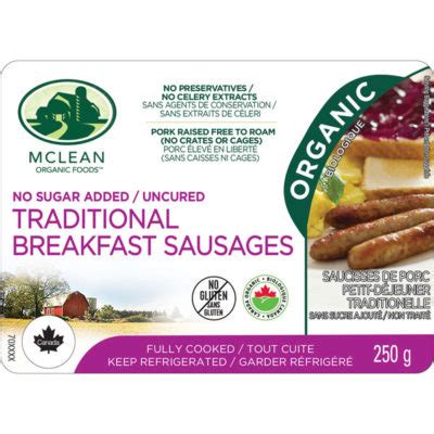 Organic Pork Traditional Breakfast Sausages Fully Cooked McLean