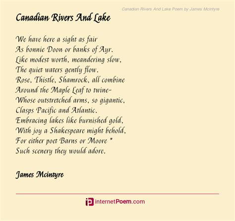 Canadian Rivers And Lake Poem By James Mcintyre