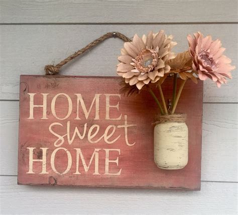Home Sweet Home Sign Rustic Country Distressed Wood Sign Spring