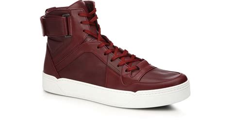 Gucci Basketball Leather High Top Sneakers In Crimson Red Red For Men