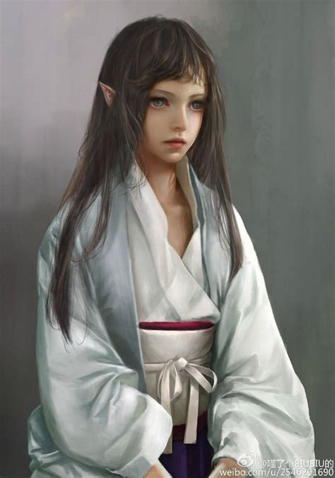 Elf Art Girl Kimono Original Long Hair Fantasy Green Eyes Elf Art Art Girl Concept Art