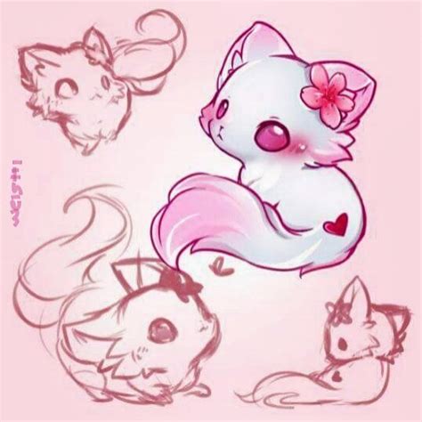 Cherry Blossom Snow Fox Lily Cute Fox Drawing Cute Animal Drawings