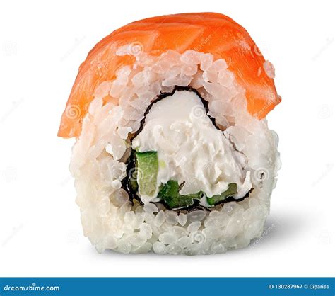 Single Piece Of Sushi Roll Of Philadelphia Stock Image Image Of