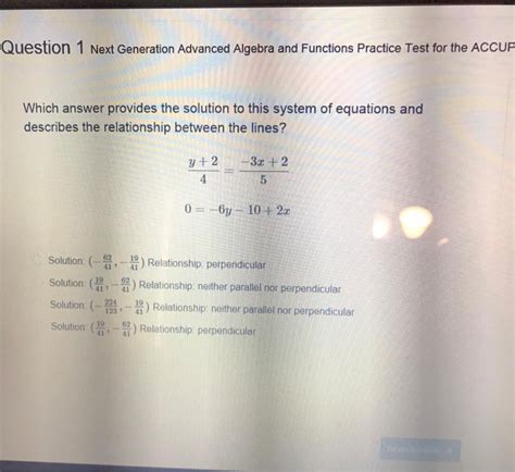 Solved Question 1 Next Generation Advanced Algebra And Chegg Com