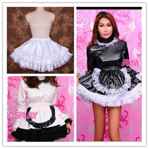 Sissy Maid Pvc Dress Lockable Uniform Cosplay Costume Petticoat Free