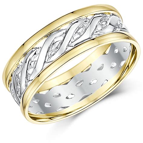 7mm 9ct Yellow And White Gold Two Colour Celtic Wedding Ring Band Two
