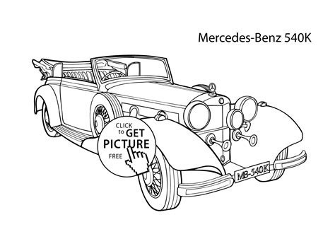 Kleurplaat uit de categorie 'auto's kleurplaten'. Super car Mercedes Benz 540K coloring page, cool car ...