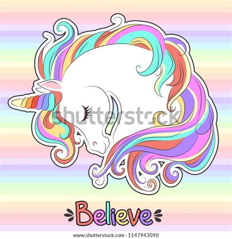 Cute White Unicorn Rainbow Hair Vector Stock Vector Royalty Free