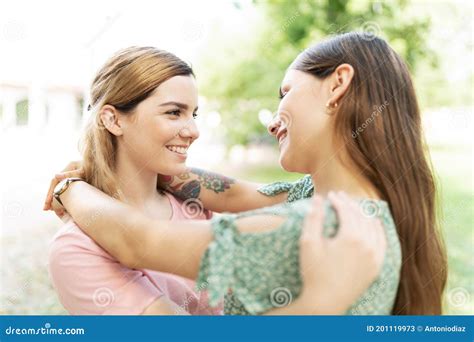Lesbian Young Couple Hugging And Making Eye Contact Stock Image Image Of Lgbtttiq Equality