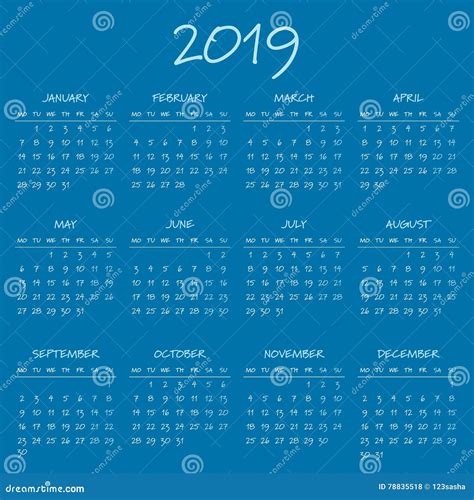 Simple 2019 Year Calendar Stock Vector Illustration Of Vector 78835518