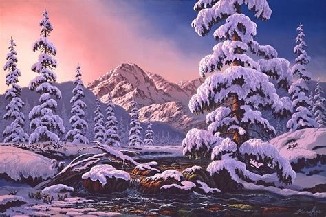 Winter Sunset Painting By Frank Kecskes