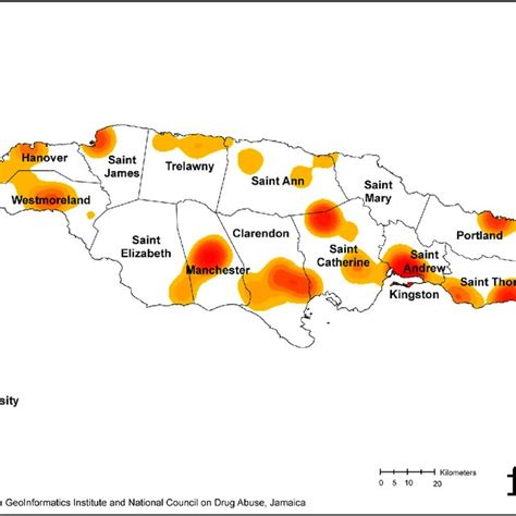 Crime Density Map Jamaica 2015 2016 Geographic Data Source Mona Gis