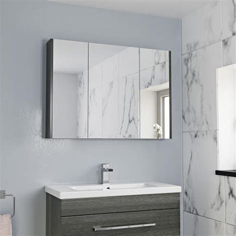 Aurora Charcoal Grey 3 Door Mirror Cabinet 900mm Width
