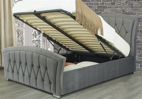 Sweet Dreams Leigh Ottoman Bed Grey Velvet Fabric Sleepland Beds