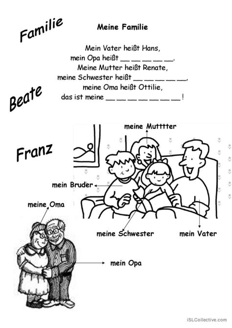 Meine Familie allgemeine Deutsch DAF Arbeitsblätter pdf doc