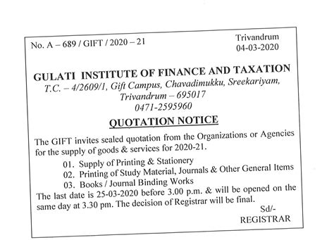 Notice inviting quotations for supply of office stationery, book ...