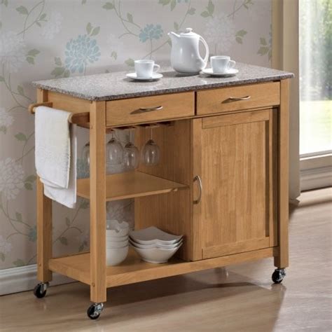Trinity bamboo top kitchen cart in white. Cottage Kitchen Island Natural With Grey Granite Top ...