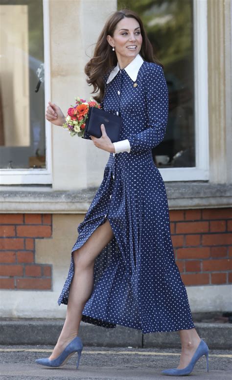12 Of Kate Middleton S Best Bare Leg Moments Dress Like A Duchess Navy Polka Dot Dress
