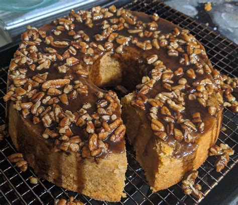 Homemade Moist Sweet Potato Pound Cake With Caramel Pecan Sauce R