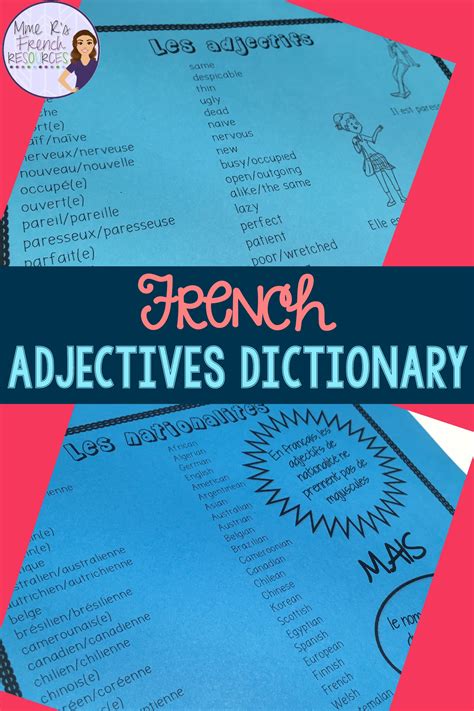 French adjectives list with English translations/mon dictionnaire des ...