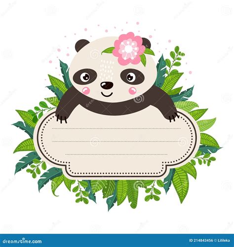 Cute Panda Label With Place For Text Vector Illustration Stock Vector