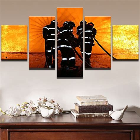 Firefighters Fight Flames Water In 2020 Wall Art Prints Large Wall