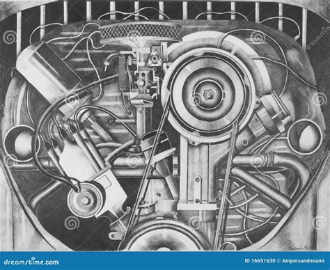 Pencil Sketch Of A Vw Engine Stock Illustration Illustration Of