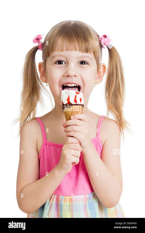 Kid Eating Tasty Ice Cream Stock Photo Alamy