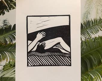 Wood Linocut Prints Prints Art Collectibles Nude With Shadow Hand