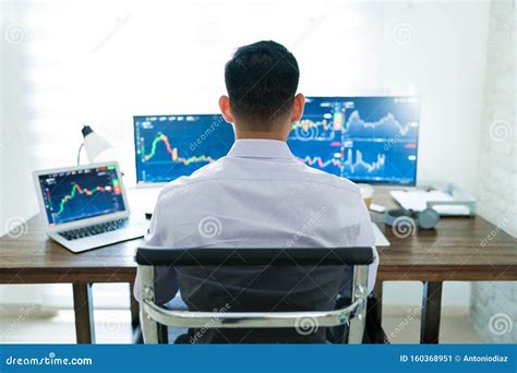 Freelance Online Trader Working At Desk Stock Image Image Of Bright