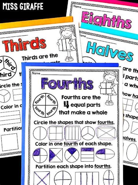 Fractions Halves Fourths Thirds And Eighths Worksheets That Are So Cute