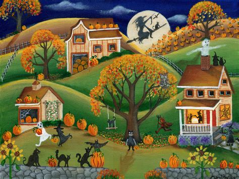 Halloween Folk Art Painting Autumn Harvest Pumpkin Fun