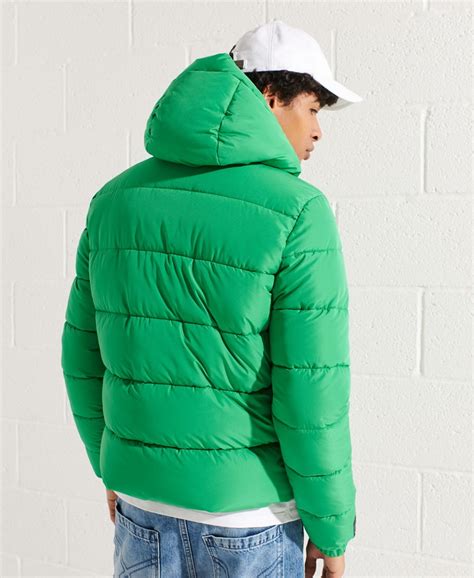 Mens Hooded Sports Puffer Jacket In Oregon Green Superdry