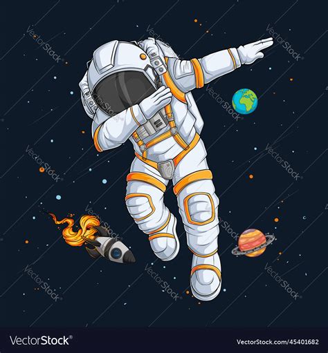 Hand Drawn Funny Astronaut Doing Dabbing Dance Vector Image