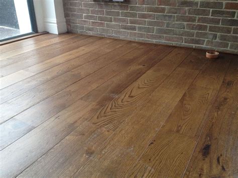 Unfinished Brushed Oak Engineered Wood Flooring Stained Dark And Then